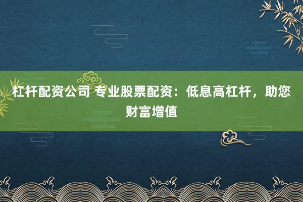 杠杆配资公司 专业股票配资：低息高杠杆，助您财富增值